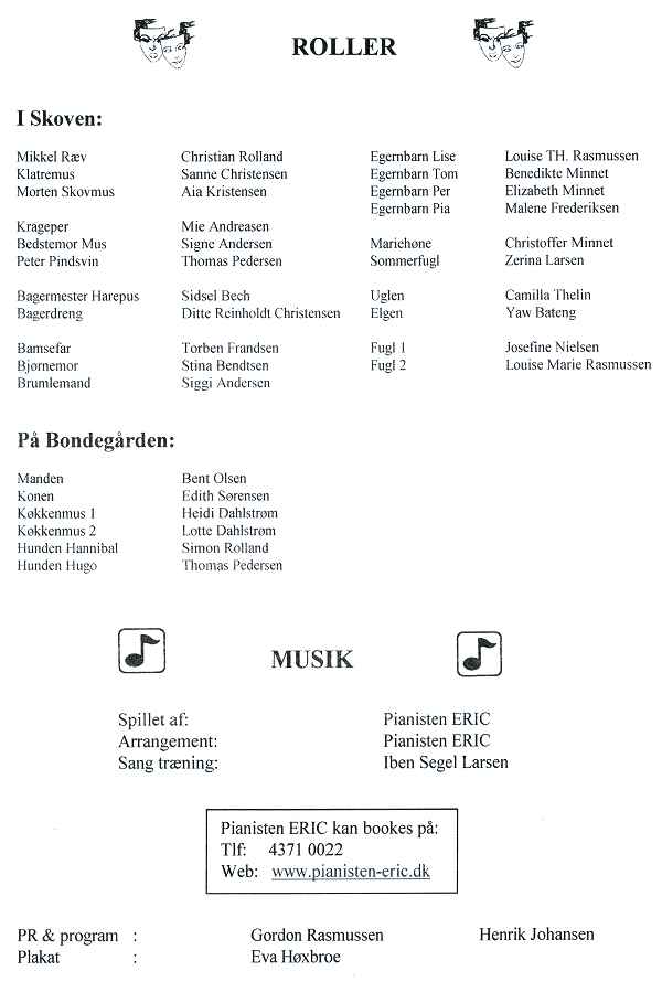 Program side 2 for 'Dyrene i Hakkebakkeskoven', 2002