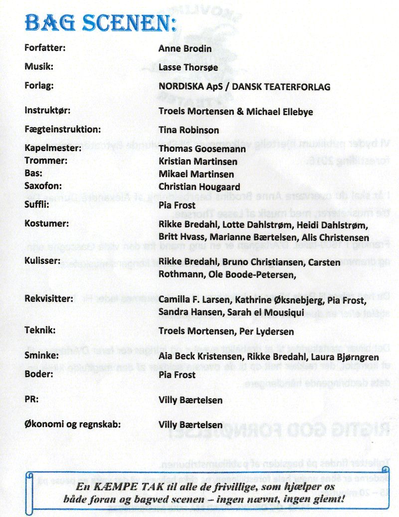 Program side 2 for 'De tre Musketerer', 2016