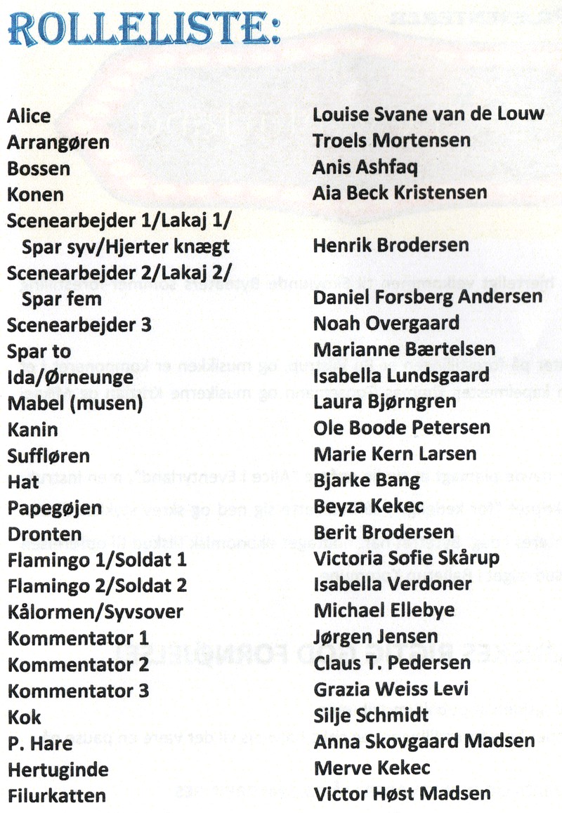 Program side 2 for 'Kaos i Eventyrland', 2017